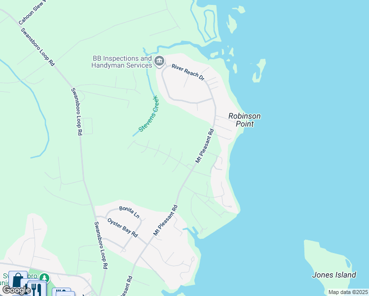 map of restaurants, bars, coffee shops, grocery stores, and more near 210 Morningstar North in Swansboro