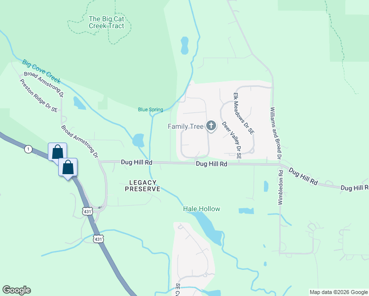 map of restaurants, bars, coffee shops, grocery stores, and more near 129 Cannes Drive Southeast in Brownsboro
