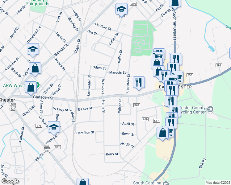 map of restaurants, bars, coffee shops, grocery stores, and more near 140 Lancaster Street in Chester