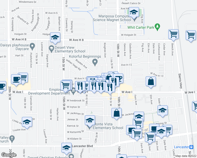 map of restaurants, bars, coffee shops, grocery stores, and more near 1222 Boyden Avenue in Lancaster