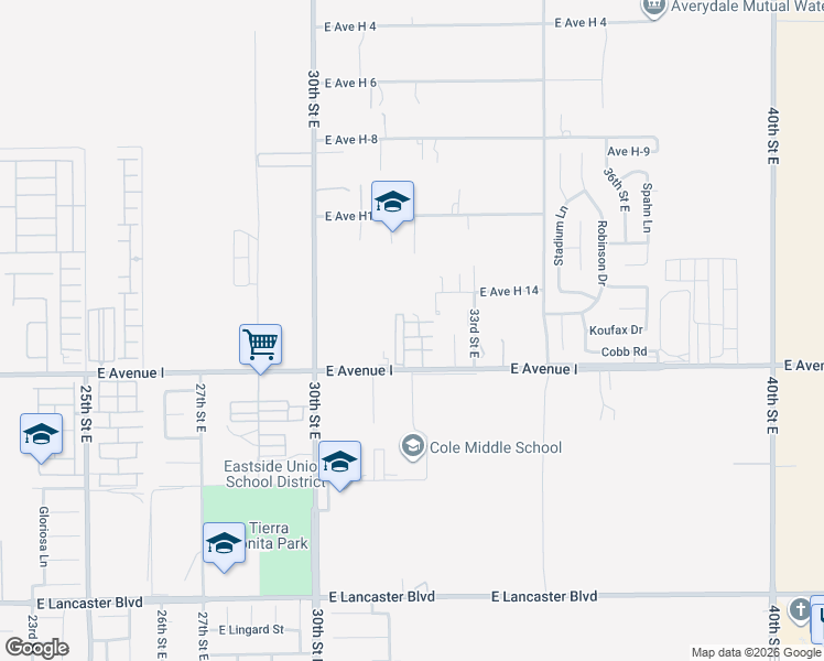 map of restaurants, bars, coffee shops, grocery stores, and more near 3157 East Avenue H10 in Lancaster