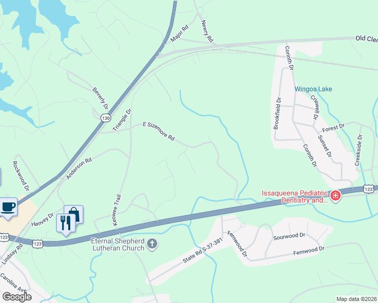 map of restaurants, bars, coffee shops, grocery stores, and more near 101 Tall Willow Drive in Seneca