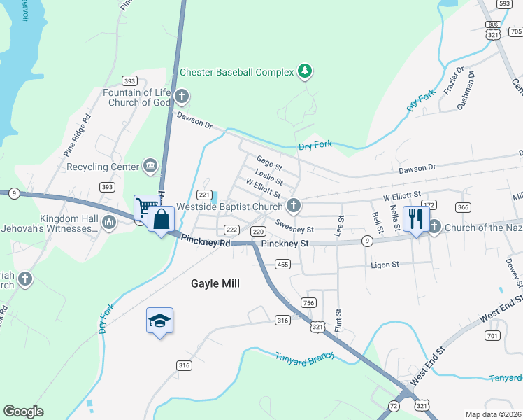 map of restaurants, bars, coffee shops, grocery stores, and more near 698 Sweeney Street in Chester