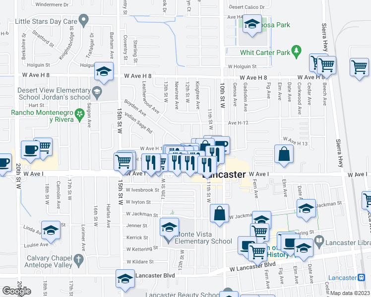 map of restaurants, bars, coffee shops, grocery stores, and more near 1222 Boyden Avenue in Lancaster