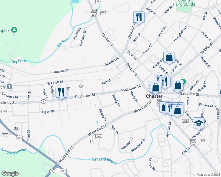 map of restaurants, bars, coffee shops, grocery stores, and more near 135 Pinckney Street in Chester