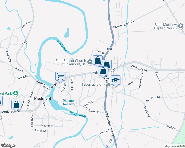 map of restaurants, bars, coffee shops, grocery stores, and more near 51 Old Bessie Road in Piedmont