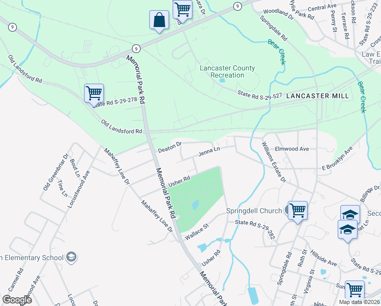 map of restaurants, bars, coffee shops, grocery stores, and more near 1853 Jenna Lane in Lancaster