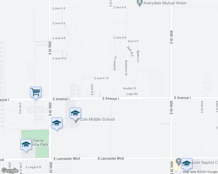map of restaurants, bars, coffee shops, grocery stores, and more near 45243 35th Street East in Lancaster