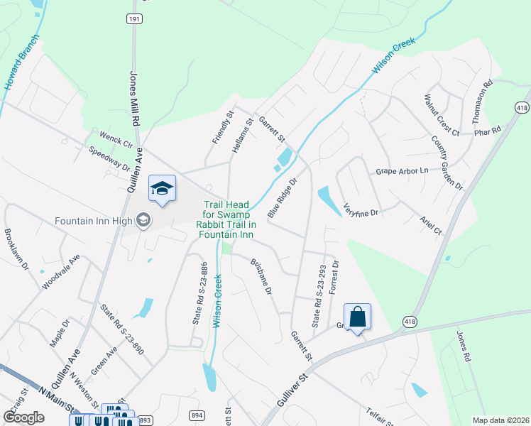 map of restaurants, bars, coffee shops, grocery stores, and more near 111 Blue Ridge Drive in Fountain Inn