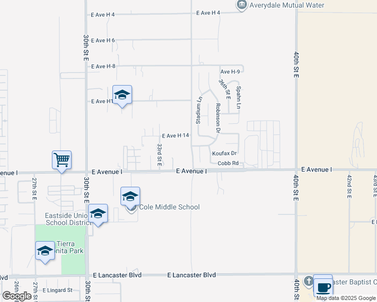 map of restaurants, bars, coffee shops, grocery stores, and more near 45243 35th Street East in Lancaster