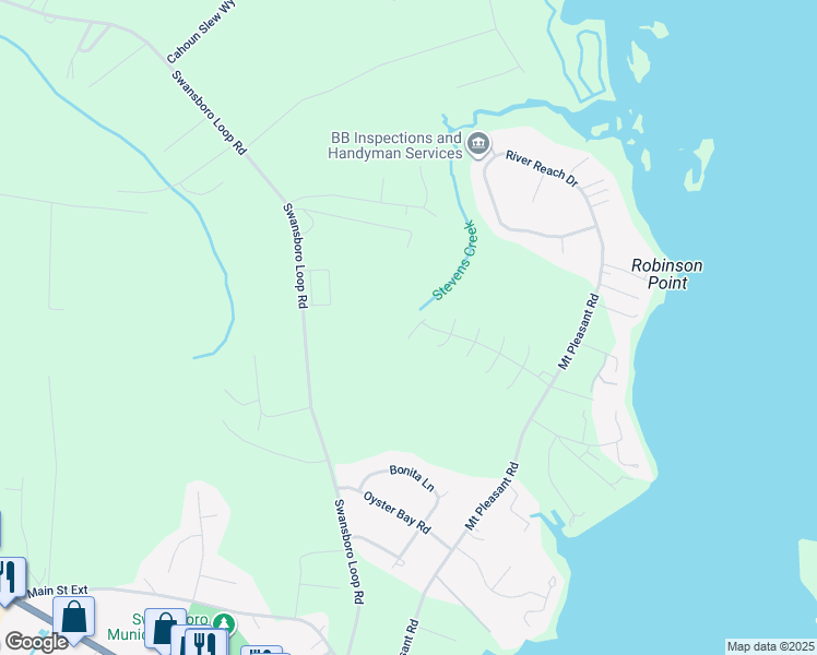 map of restaurants, bars, coffee shops, grocery stores, and more near 704 Hummingbird S in Swansboro