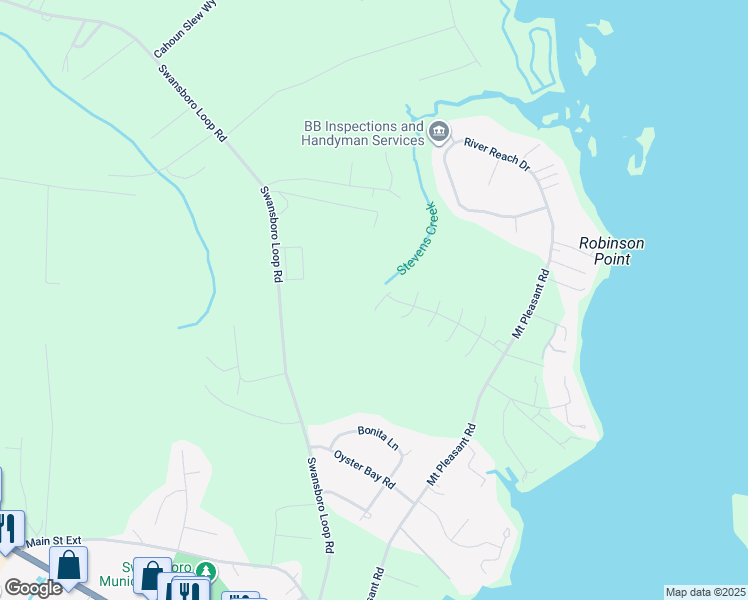 map of restaurants, bars, coffee shops, grocery stores, and more near 902 Meadowbrook South in Swansboro