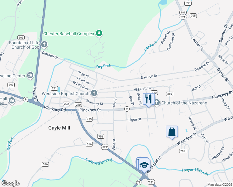 map of restaurants, bars, coffee shops, grocery stores, and more near 132 Dupree Street in Chester