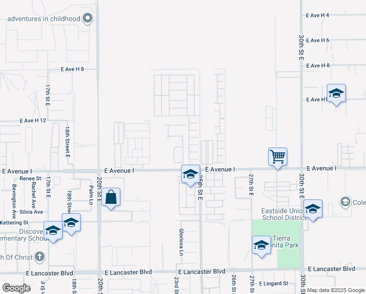 map of restaurants, bars, coffee shops, grocery stores, and more near 23rd Street East in Lancaster