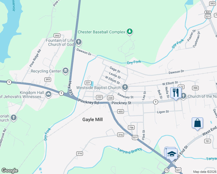 map of restaurants, bars, coffee shops, grocery stores, and more near 698 Sweeney Street in Chester