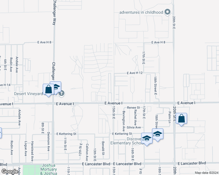 map of restaurants, bars, coffee shops, grocery stores, and more near East Avenue H10 in Lancaster