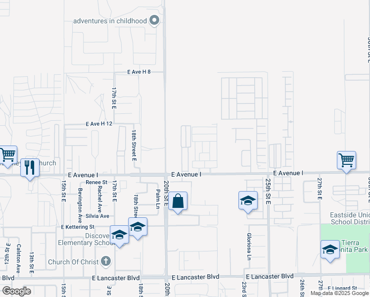 map of restaurants, bars, coffee shops, grocery stores, and more near 2059 East Avenue H10 in Lancaster