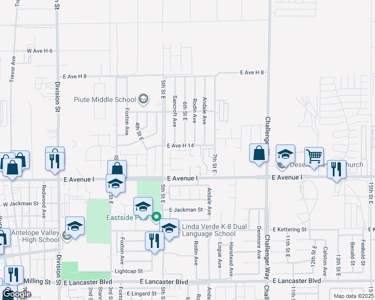 map of restaurants, bars, coffee shops, grocery stores, and more near 558 Koufax Drive in Lancaster