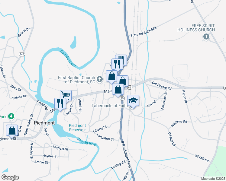 map of restaurants, bars, coffee shops, grocery stores, and more near 3 Church Street in Piedmont
