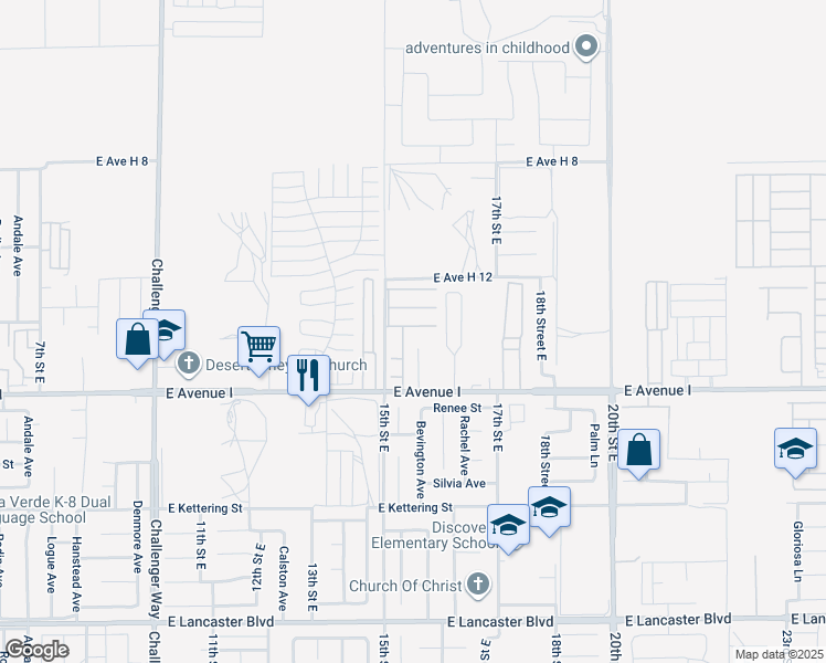 map of restaurants, bars, coffee shops, grocery stores, and more near East Avenue H10 in Lancaster