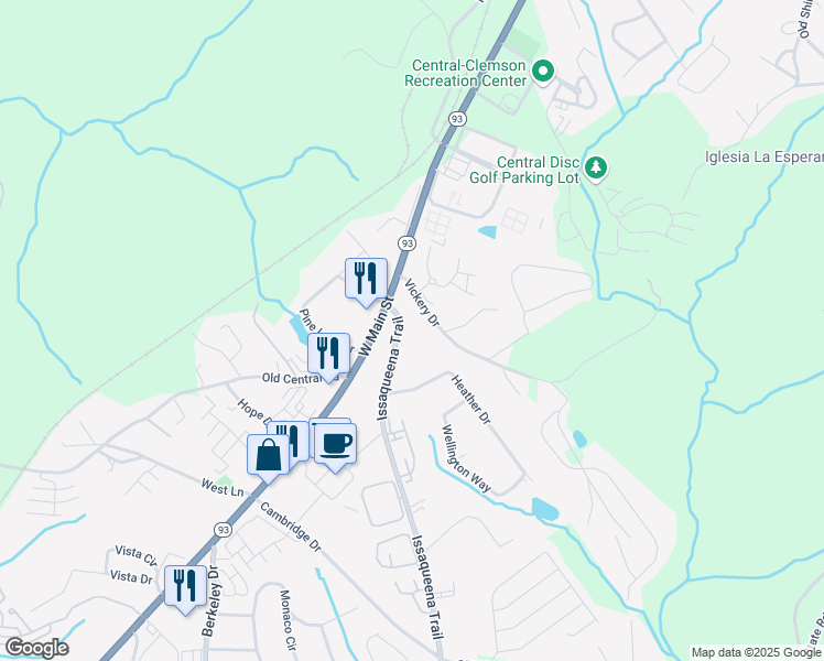 map of restaurants, bars, coffee shops, grocery stores, and more near 25 Regency Drive in Central