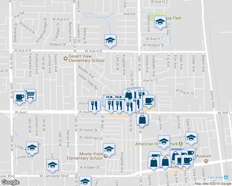 map of restaurants, bars, coffee shops, grocery stores, and more near 1229 Boyden Avenue in Lancaster