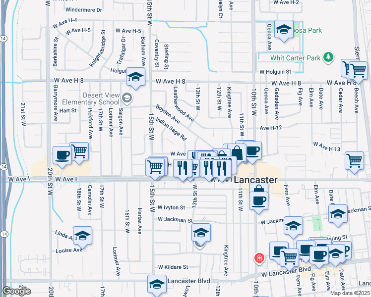 map of restaurants, bars, coffee shops, grocery stores, and more near 1222 Boyden Avenue in Lancaster