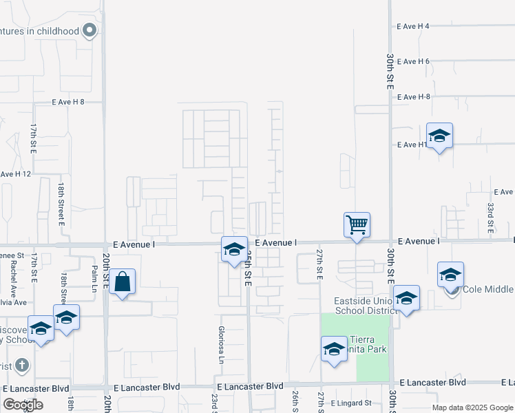 map of restaurants, bars, coffee shops, grocery stores, and more near East Avenue H10 in Lancaster