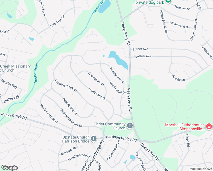 map of restaurants, bars, coffee shops, grocery stores, and more near 8 Whiffletree Drive in Simpsonville