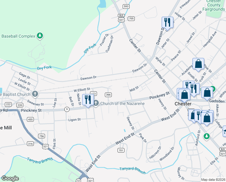 map of restaurants, bars, coffee shops, grocery stores, and more near 159 East Street in Chester