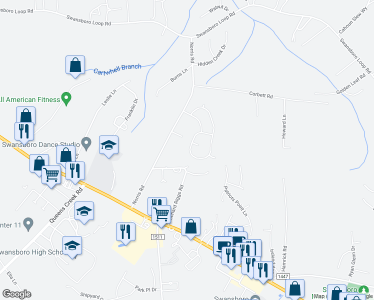 map of restaurants, bars, coffee shops, grocery stores, and more near 255 Channel Marker Loop in Swansboro