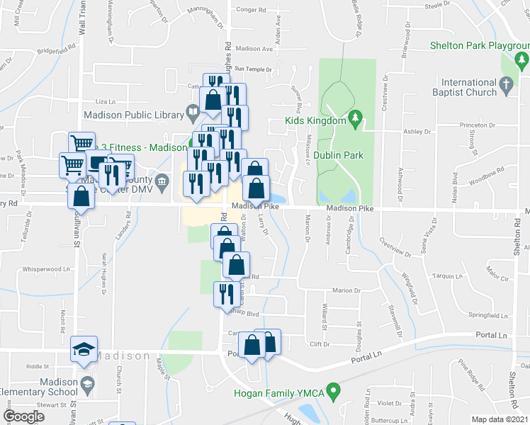 map of restaurants, bars, coffee shops, grocery stores, and more near 339 Waters Edge Lane in Madison