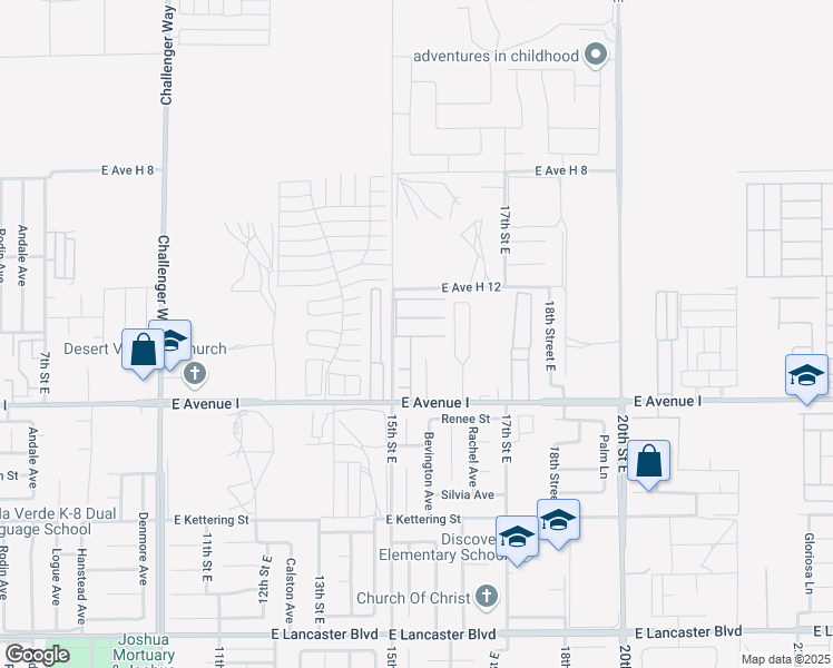 map of restaurants, bars, coffee shops, grocery stores, and more near 1501 East Avenue I in Lancaster