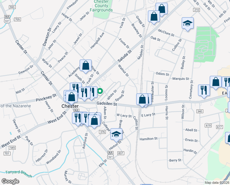 map of restaurants, bars, coffee shops, grocery stores, and more near 19 Elliott Street in Chester