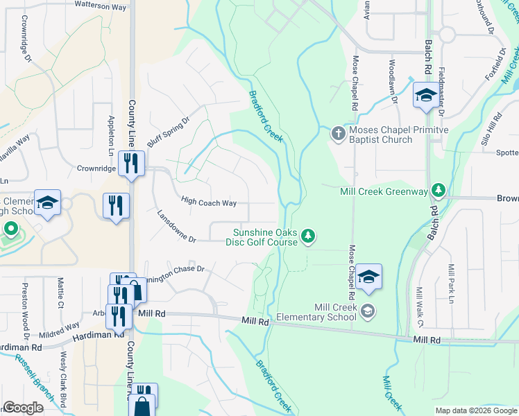 map of restaurants, bars, coffee shops, grocery stores, and more near 139 High Coach Way in Madison