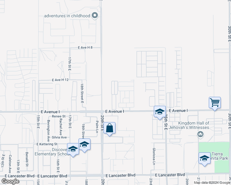map of restaurants, bars, coffee shops, grocery stores, and more near 2059 East Avenue H10 in Lancaster