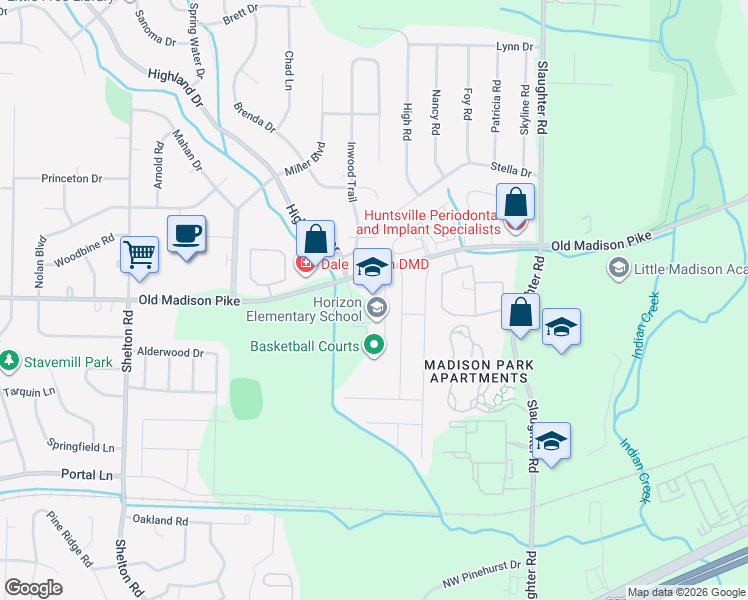 map of restaurants, bars, coffee shops, grocery stores, and more near 7855 Old Madison Pike in Madison