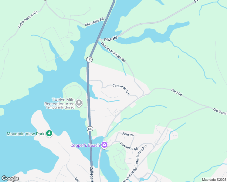 map of restaurants, bars, coffee shops, grocery stores, and more near 104 Catawbah Road in Clemson