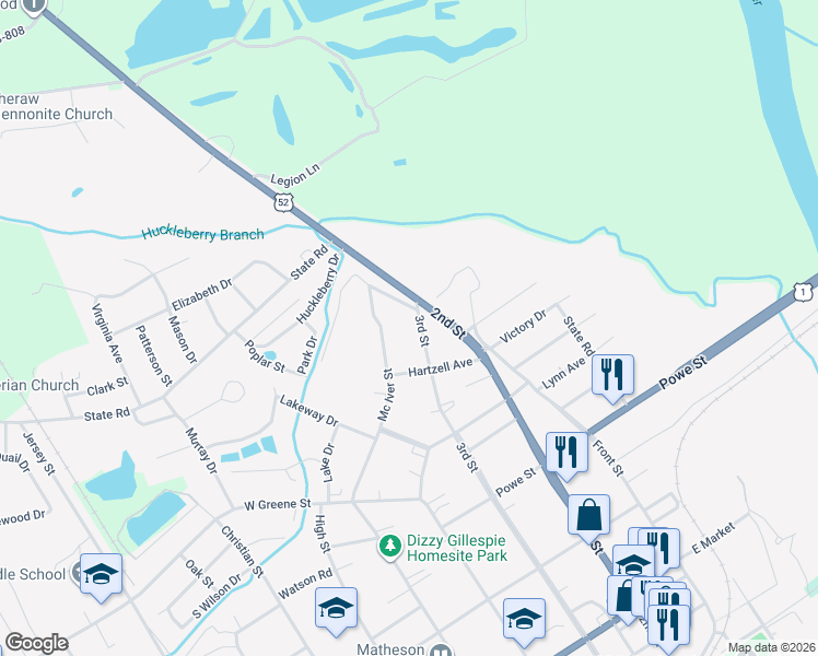 map of restaurants, bars, coffee shops, grocery stores, and more near 303 Sliding Hill Road in Cheraw