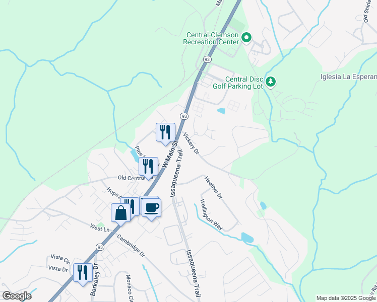 map of restaurants, bars, coffee shops, grocery stores, and more near 25 Regency Drive in Central