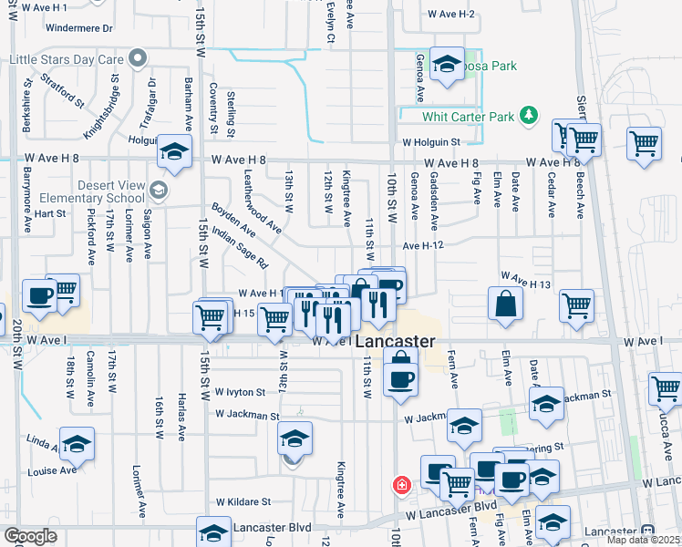 map of restaurants, bars, coffee shops, grocery stores, and more near in Lancaster