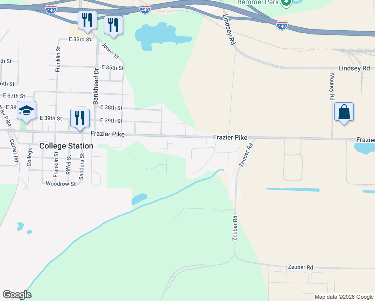 map of restaurants, bars, coffee shops, grocery stores, and more near 5320 Frazier Pike in Little Rock