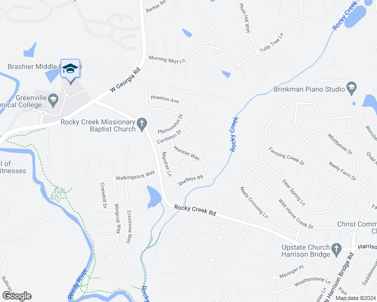 map of restaurants, bars, coffee shops, grocery stores, and more near 211 Hunslet Way in Simpsonville