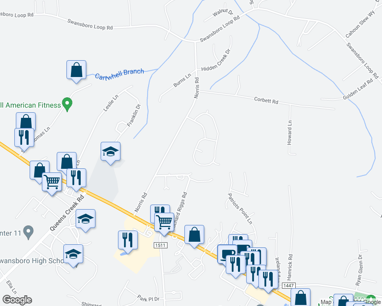 map of restaurants, bars, coffee shops, grocery stores, and more near 257 Channel Marker Loop in Swansboro