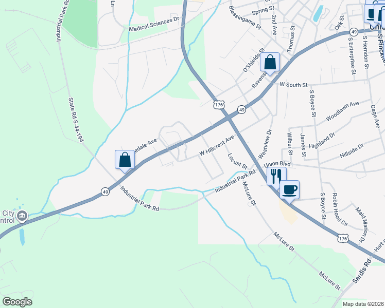 map of restaurants, bars, coffee shops, grocery stores, and more near 402 West Hillcrest Avenue in Union
