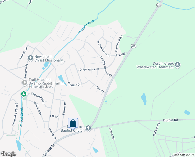 map of restaurants, bars, coffee shops, grocery stores, and more near 421 Raspberry Lane in Fountain Inn