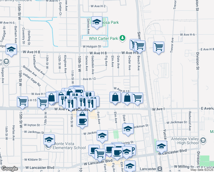 map of restaurants, bars, coffee shops, grocery stores, and more near 706 Woodgate Street in Lancaster