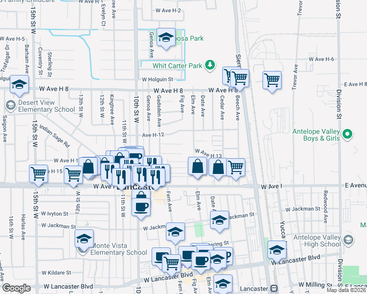 map of restaurants, bars, coffee shops, grocery stores, and more near 706 Woodgate Street in Lancaster