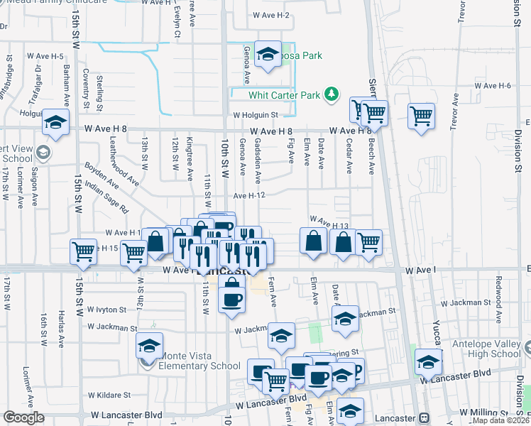 map of restaurants, bars, coffee shops, grocery stores, and more near 752 Woodgate Street in Lancaster