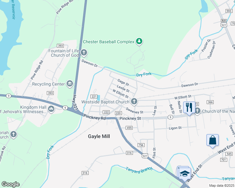 map of restaurants, bars, coffee shops, grocery stores, and more near 590 West Elliott Street in Chester